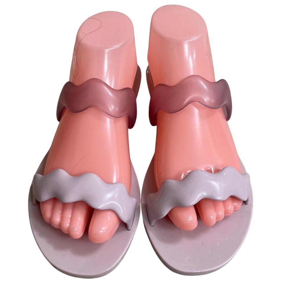 Melissa Wind Women Pink Lilac Wavy Jelly Slide Sandals Vegan Size 8 USA used 1X